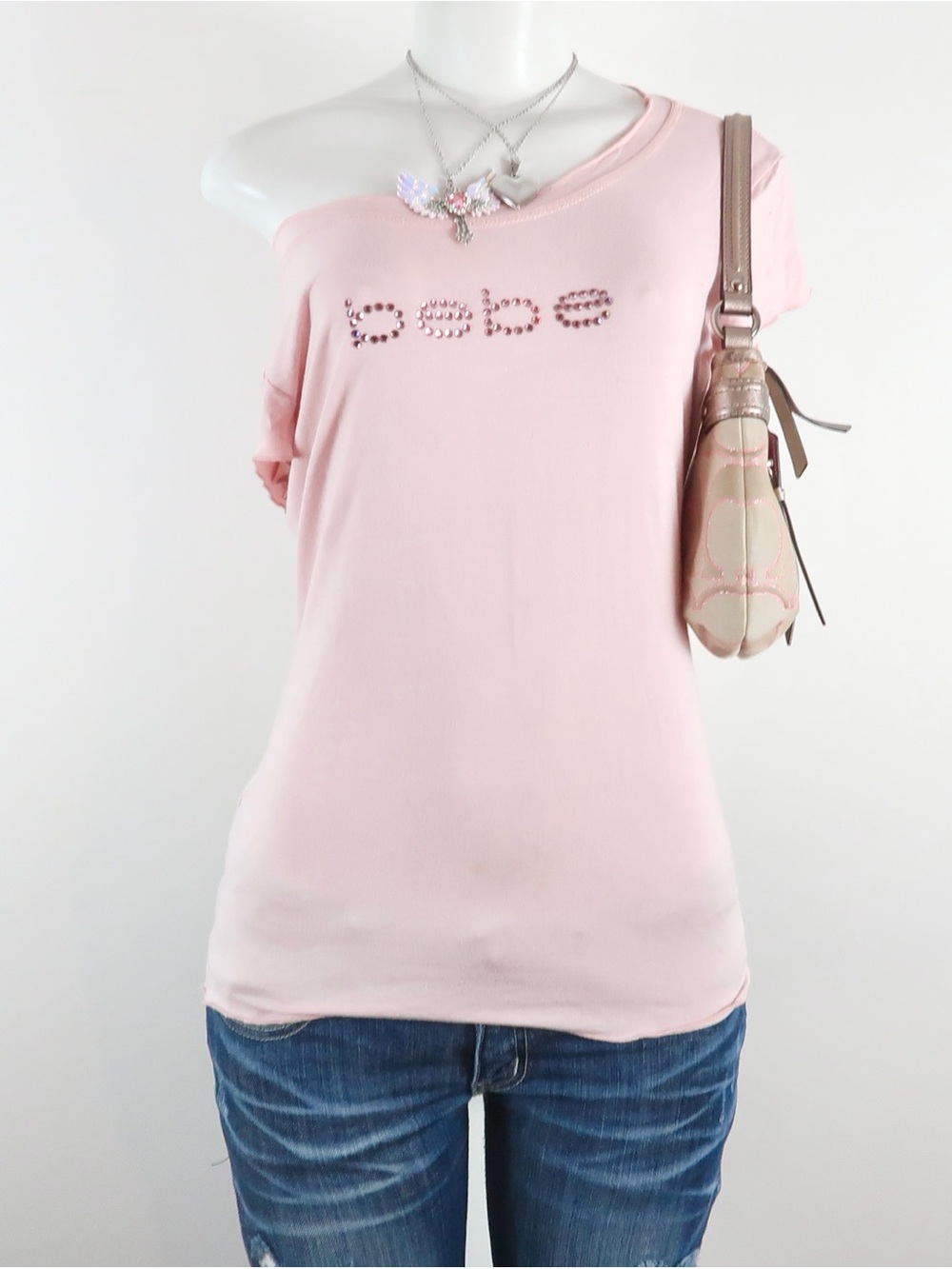 y2k bebe pink rhinestone logo tee 2000s baby pink top
